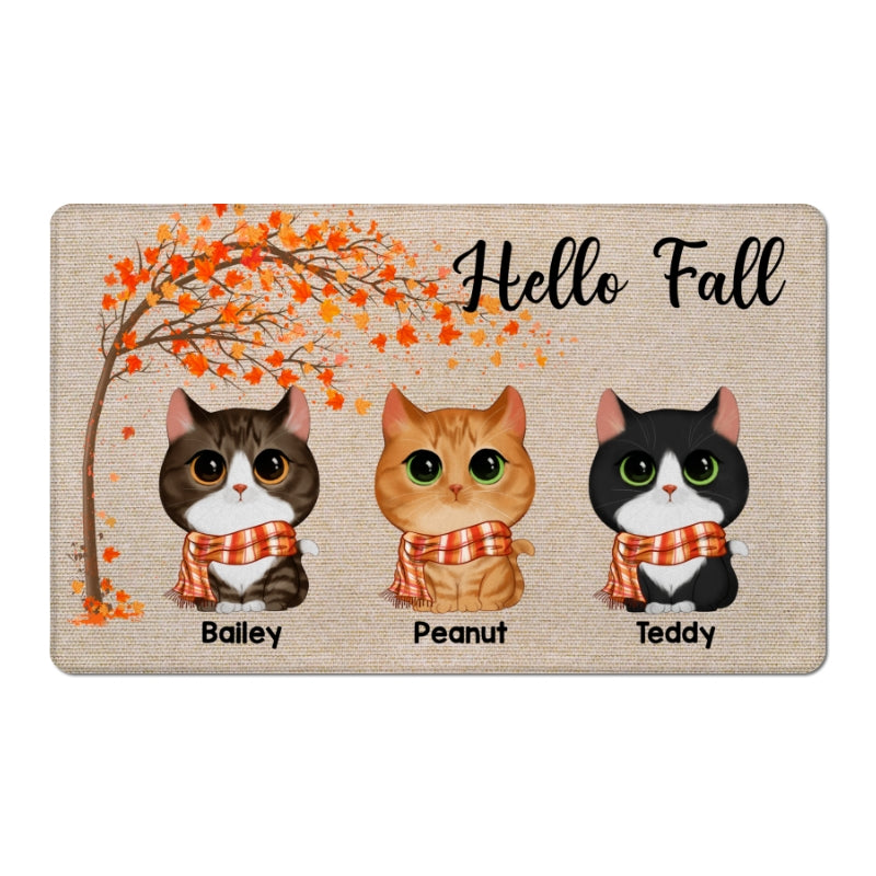 Fall Season Watercolor Cute Cats Under Tree Personalized Doormat