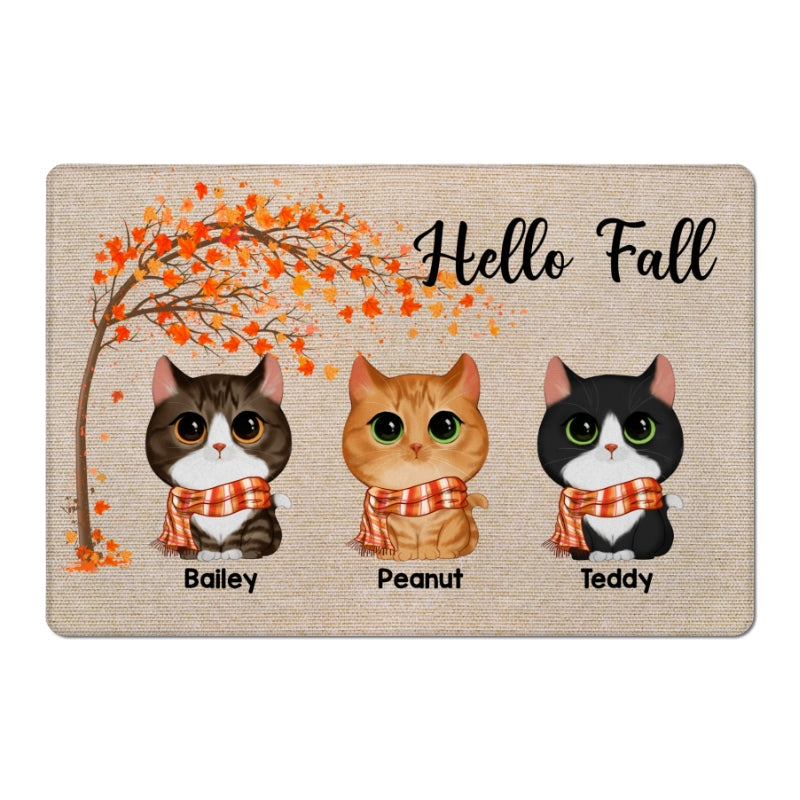 Fall Season Watercolor Cute Cats Under Tree Personalized Doormat