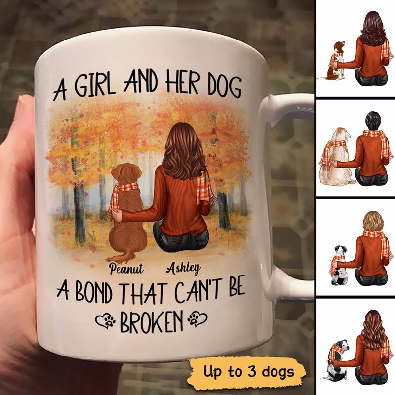 Fall Season A Girl Her Dog A Bond That Can¡®t Be Broken Personalized Mug