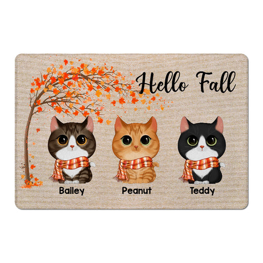 Fall Season Watercolor Cute Cats Under Tree Personalized Doormat