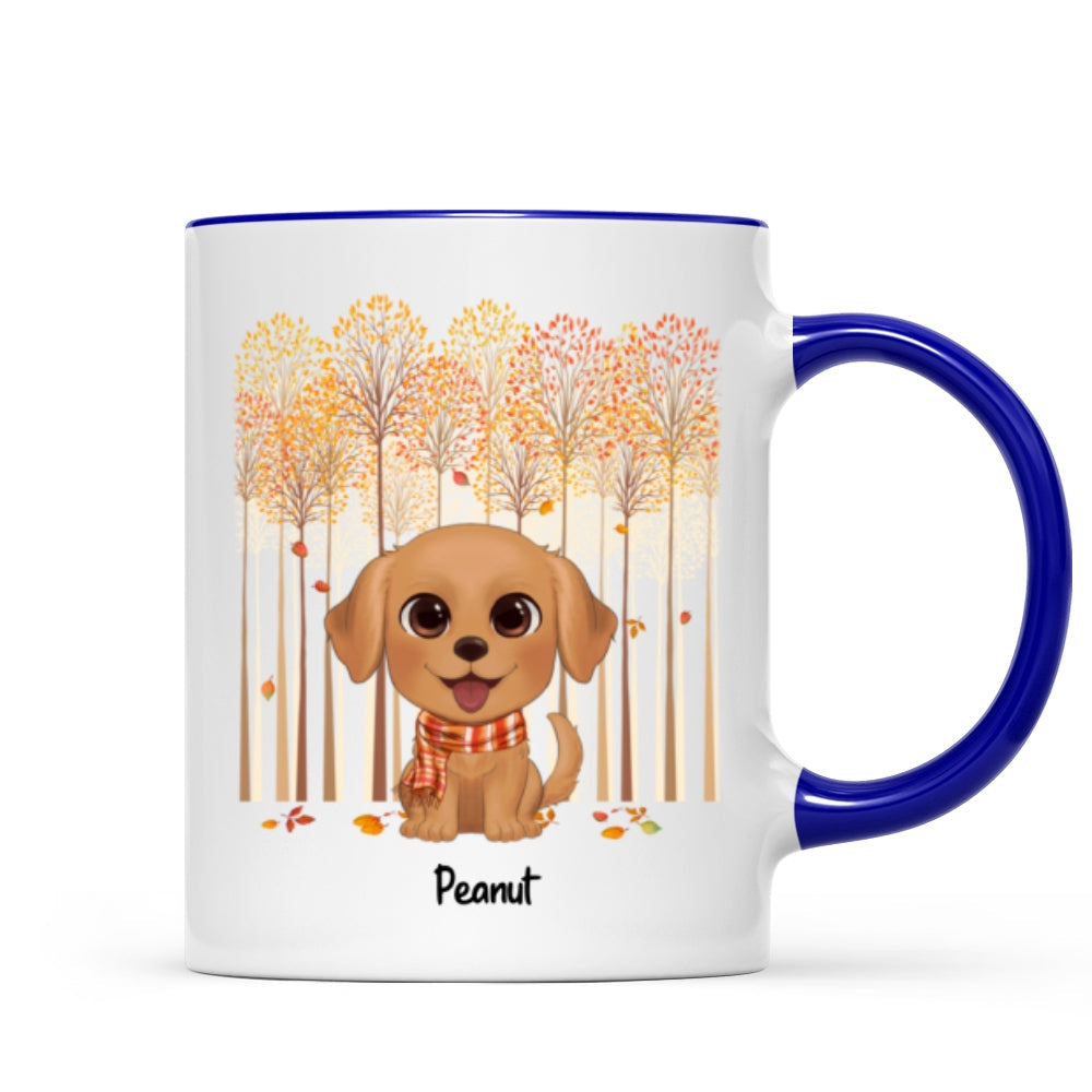 Fall Season Tree Line Watercolor Cute Dogs Personalized Mug